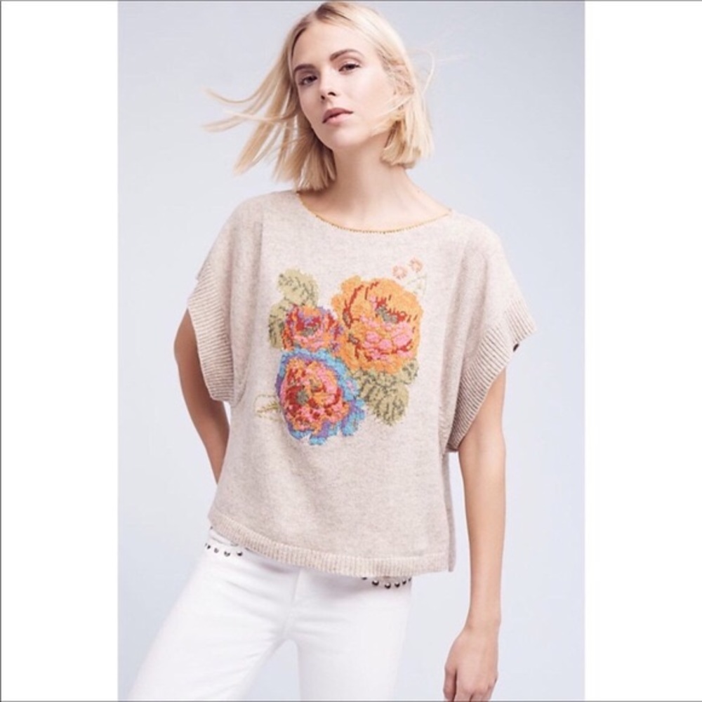 Anthropologie Bartella Blooms Knit Dolman Top